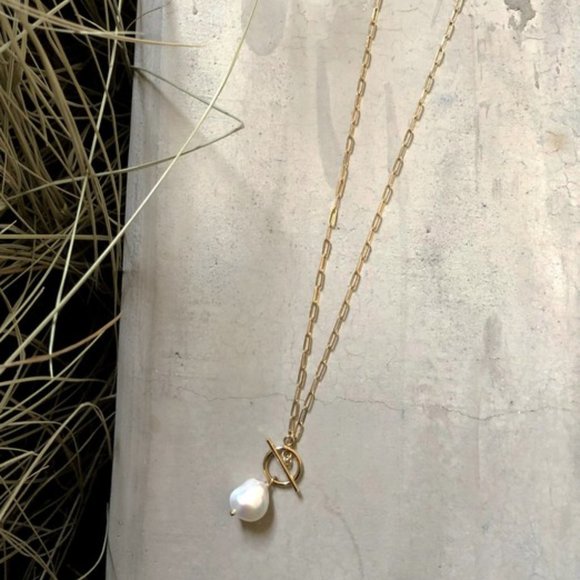 Last one - 24" Pearl Drop Square Link Necklace - Picture 3 of 4